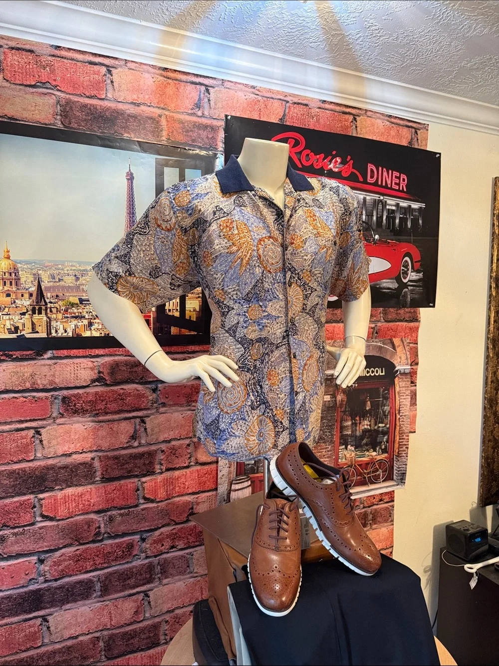 SUMMA Silk Shirt in Navy and Gold Paisley Print